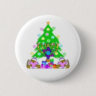 Macaron Rond 5 Cm Joyeux Noël et bouton heureux de Hanoukka