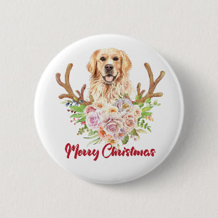 Macaron Rond 5 Cm Joyeux Noël Golden Retriever chien animal