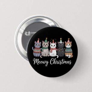 Macaron Rond 5 Cm Joyeux Noël Meowy Bonne Année Chat Amoureux de Cha