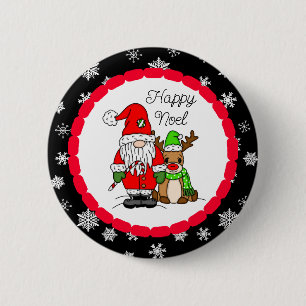 Macaron Rond 5 Cm Joyeux Noël Noel Gnome Père Noël et Reindeer