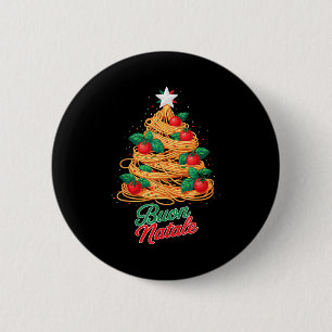 Macaron Rond 5 Cm Joyeux Noël Pâtes Spaghetti Italien Drôle de Noël