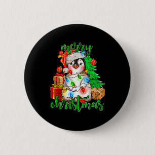Macaron Rond 5 Cm Joyeux Noël Penguin Arbre Lumières Santa Hat Funn