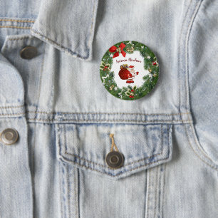 Macaron Rond 5 Cm Joyeux Noël Père Noël Green Wreath Personnaliser
