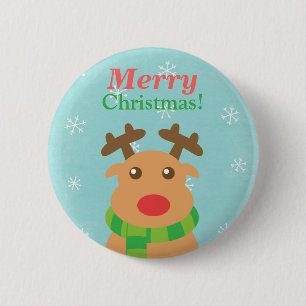 Macaron Rond 5 Cm Joyeux Noël Renne Mignon Nez Rouge Bouton