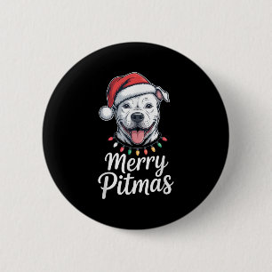 Macaron Rond 5 Cm Joyeux Noël Tbull Chien Feux de Noël Santa Hat Sh