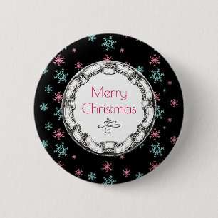 Macaron Rond 5 Cm Joyeux Noël Vintage Cercle avec des flocons de nei
