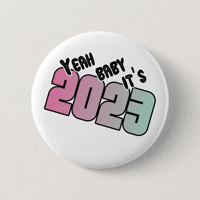 Macaron Rond 5 Cm Joyeux Nouvel An 2023 Drôle (Devant)