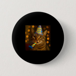 Macaron Rond 5 Cm Joyeux Nouvel An Chat Chapeau de Fête Drôle Mème F