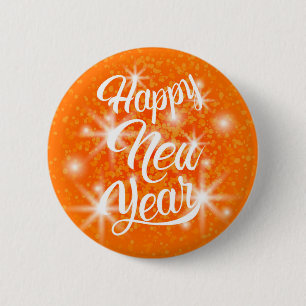 Macaron Rond 5 Cm Joyeux Nouvel An Orange Watercolor Splatter