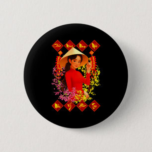 Macaron Rond 5 Cm Joyeux Nouvel An Tet Binh Ngo 2026 Fille Vietnamie