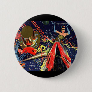 Macaron Rond 5 Cm Joyeux Nouvel An vintage avec Confetti