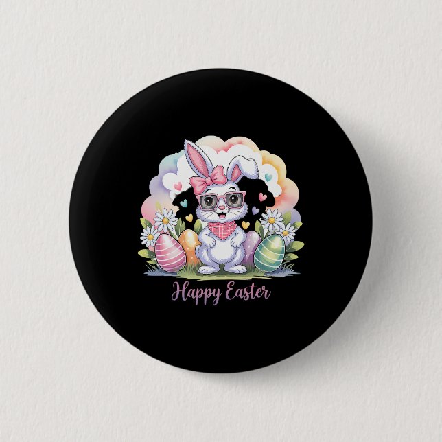 Macaron Rond 5 Cm Joyeux Oeufs de lapin de Pâques Cute Joyeux Bunn d (Devant)