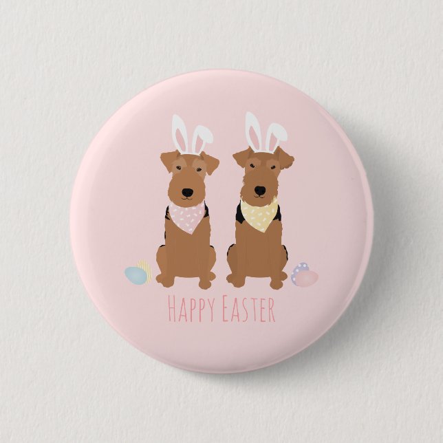 Macaron Rond 5 Cm Joyeux Pâques Welsh Terriers Chiens Lapin Oreilles (Devant)