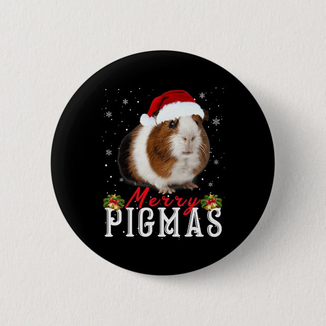 Macaron Rond 5 Cm Joyeux Pigmas Masque Visage Amusant Guinée Pig Noë (Devant)