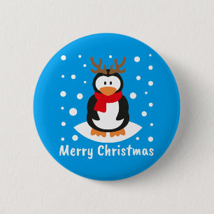 Macaron Rond 5 Cm Joyeux pingouin de Noël