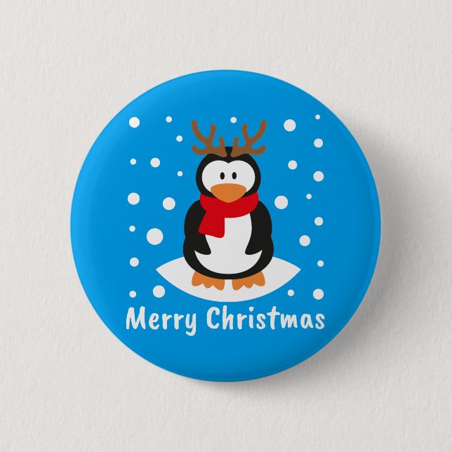 Macaron Rond 5 Cm Joyeux pingouin de Noël (Devant)