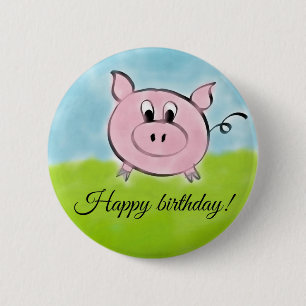 Macaron Rond 5 Cm Joyeux porc d'anniversaire