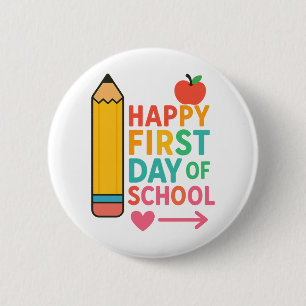 Macaron Rond 5 Cm Joyeux premier jour d'école Crayon pomme coloré