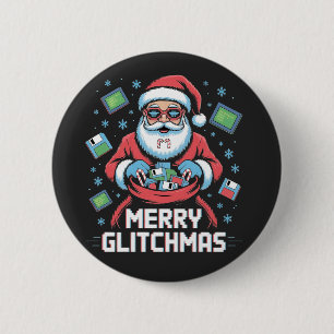 Macaron Rond 5 Cm Joyeux programmeur de codage Glitchmas Père Noël N