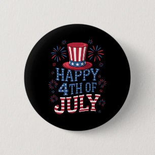 Macaron Rond 5 Cm Joyeux Quatre Juillet Drapeau Américain Patriotiqu