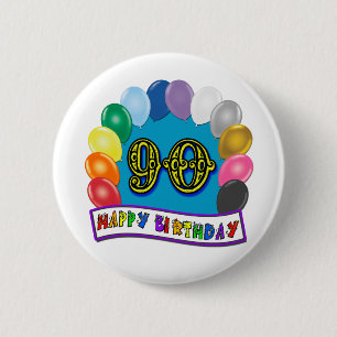 Macaron Rond 5 Cm Joyeux quatre-vingt-dixième anniversaire avec des