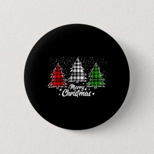 Macaron Rond 5 Cm Joyeux sapin de Noël Buffalo plaqué Rouge Blanc