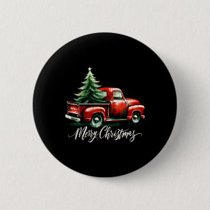 Macaron Rond 5 Cm Joyeux sapin de Noël sur le camion rouge Wagon Xma