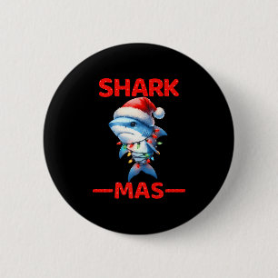 Macaron Rond 5 Cm Joyeux Sharkmas Père Noël Shark lumières de Noël C