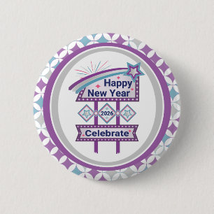 Macaron Rond 5 Cm Joyeux signe du Nouvel An Retro - Célébrer la Marq