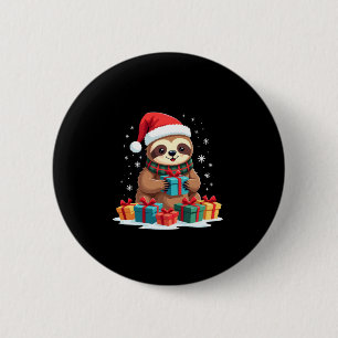 Macaron Rond 5 Cm Joyeux Slothmas mignon Noël paresseux Noël chapeau