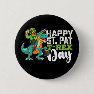 Macaron Rond 5 Cm Joyeux St Patrick's Day Pat T Rex Dinosaur