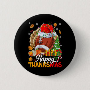Macaron Rond 5 Cm Joyeux Thanksmas Football Santa Hat Thanksgiving C
