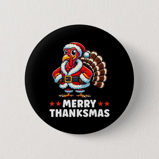 Macaron Rond 5 Cm Joyeux Thanksmas Thanksgiving Turquie Noël Drôle (Devant)