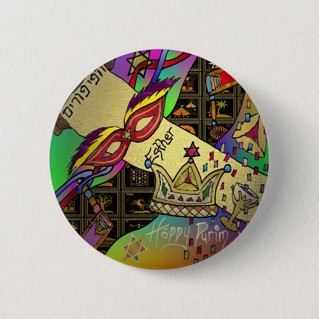 Macaron Rond 5 Cm Judaica Purim Esther Célébration Art Imprimer (Devant)
