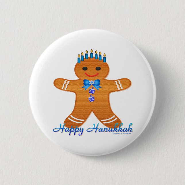 Macaron Rond 5 Cm Judaïque Hanoukka Gingerbread Homme Menorah (Devant)