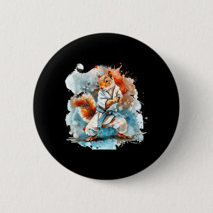 Macaron Rond 5 Cm Judo Écureuil Aquarelle Taekwondo Karaté MMA