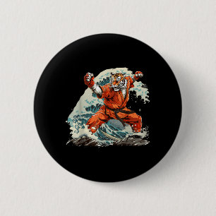 Macaron Rond 5 Cm Judo Tigre Vague Océanique Taekwondo Judo Kickboxi