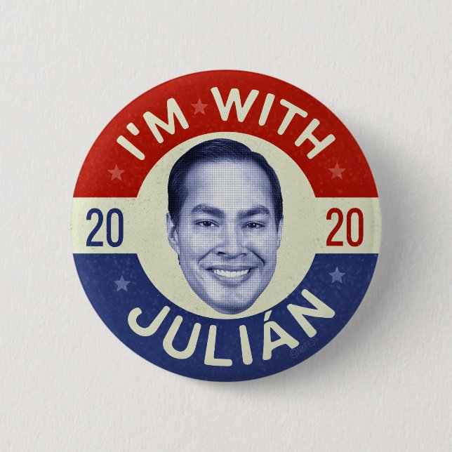Macaron Rond 5 Cm Julian Castro Président 2020 Démocrate Photo Retro (Devant)