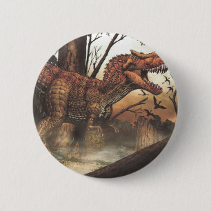 Macaron Rond 5 Cm Jurassic Journey : Dinosaure dans son habitat natu