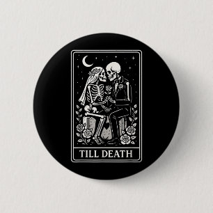 Macaron Rond 5 Cm Jusqu'à la mort, couple de squelettes Tarot Gothiq