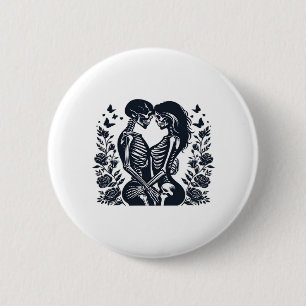 Macaron Rond 5 Cm Jusqu'à la mort nous - Skeleton Couple Design Goth