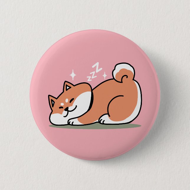Macaron Rond 5 Cm Juste un Shiba allongé bas : mignonne conception S (Devant)