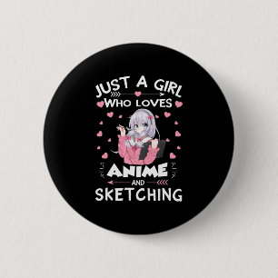 Macaron Rond 5 Cm Juste une fille qui aime Anime et Sketching Cadeau