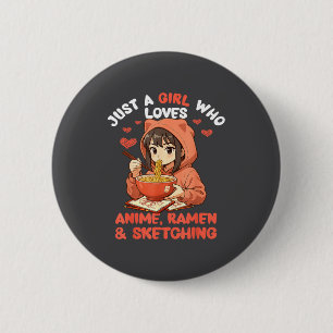 Macaron Rond 5 Cm Juste Une Fille Qui Aime Anime Ramen Et Croquis Ja