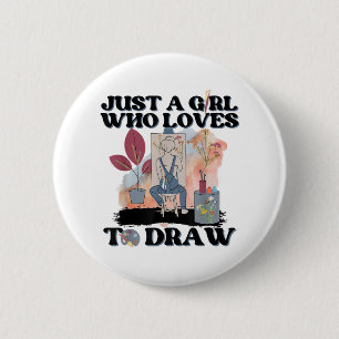 Macaron Rond 5 Cm Juste une fille qui aime dessiner
