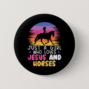 Macaron Rond 5 Cm Juste Une Fille Qui Aime Jésus Et Chevaux Équestre