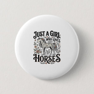 Macaron Rond 5 Cm Juste une fille qui aime les chevaux dessin floral
