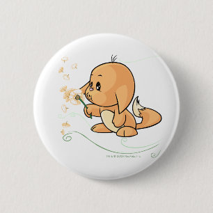 Macaron Rond 5 Cm Kacheek orange souhaitant sur un pissenlit