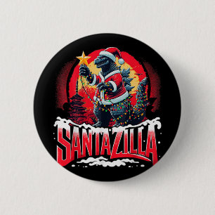 Macaron Rond 5 Cm Kaiju Noël Santazilla Monstre Japonais Dinosaure