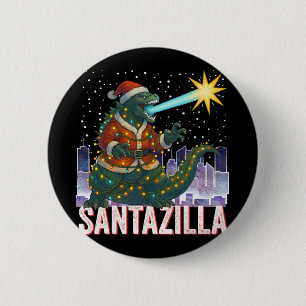Macaron Rond 5 Cm Kaiju Noël Santazilla Monstre Japonais Dinosaure